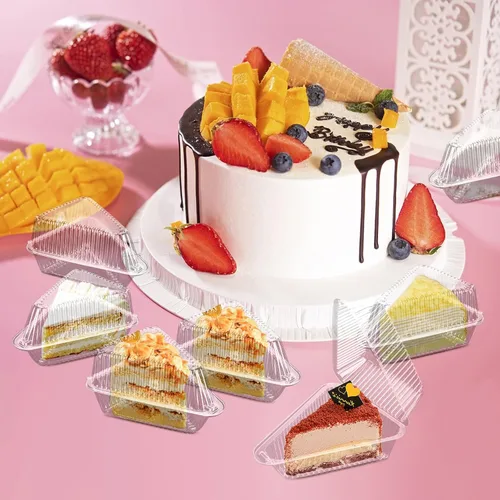 Vista 7 de 200 recipientes para rebanadas de pastel con tapas, recipientes de plástico transparente con bisagras para tarta de queso, cajas individuales Regular