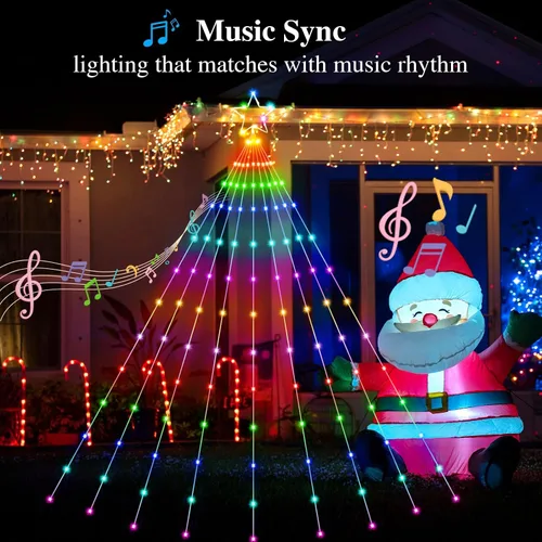 Vista 6 de FANCILLUMA Luces de Cadena de Estrella para Decoraciones de Navidad de Exterior de 11.8 pies, Control Remoto de Aplicación Inteligente RGB que