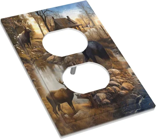 Vista 3 de Bear Moose Lodge Woodland - Placa de interruptor de luz dúplex individual de 1 banda, cubierta de salida decorativa de pared, placa frontal