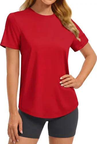 Vista 16 de PINSPARK Camisetas básicas de entrenamiento suaves para mujer, de manga Azul oscuro