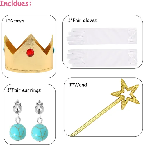 Vista 3 de Tinyones Disfraz de princesa melocotón para niñas, vestido de melocotón con corona para fiesta de Halloween