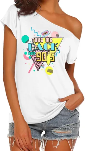 Vista 4 de Take Me Back to The 90s Shirts for Women Vintage Off The Shoulder Shirt Retro Style 90s Birthday Party Tops