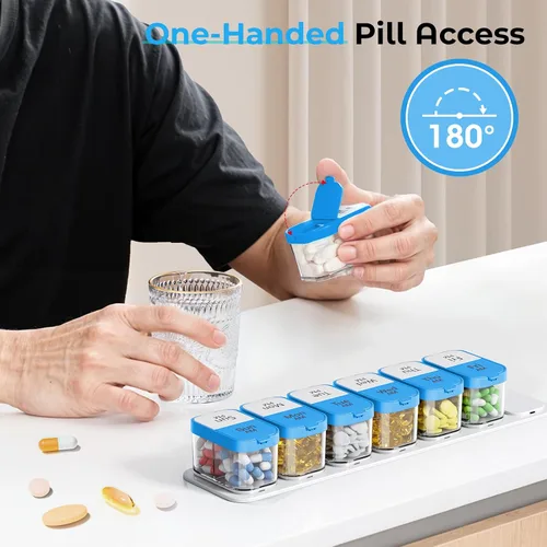 Vista 8 de Odaro - Organizador extra grande semanal de píldoras 2 veces al día, pastillero XL de 7 días AM PM, organizador de medicamentos jumbo para contener