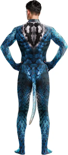 Vista 57 de Disfraz de animal para hombre con estampado de cola grande, overol peludo de elastano para cosplay, fiesta de Halloween