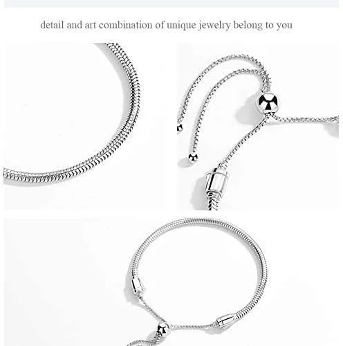 Vista 5 de Auténtica pulsera Bolenvi de plata de ley 925 de tamaño ajustable compatible con dijes de cuentas Pandora Metal
