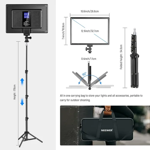 Vista 5 de NEEWER Kit de panel de luz de video LED de 13 pulgadas, paquete de 2 unidades de dos colores regulables con soporte de trípode, batería de 4000 mAh