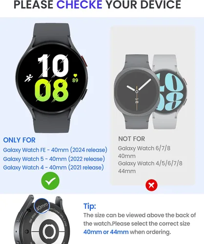 Vista 2 de Goton - Funda impermeable para Samsung Galaxy Watch 5 y 4 y FE, protector de pantalla de 40 mm con vidrio templado, 1 paquete de funda dura de PC