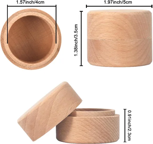 Vista 2 de 3 piezas de mini anillo redondo de madera para joyero, caja de madera pequeña con tapa, almacenamiento de bricolaje, caja de contenedor de madera