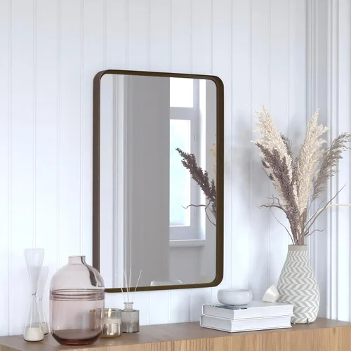 Vista 10 de Flash Furniture Janinne - Espejo rectangular de pared, espejo de acento negro mate, espejo de tocador de 20 x 30 pulgadas, para baño, tocador