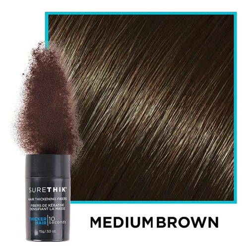 Vista 4 de SureThik Paquete de fibra espesante para el cabello de 1.06 oz (marrón medio) y spray de sujeción (3.4 onzas)
