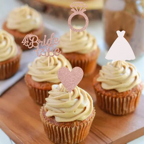 Vista 7 de 24 piezas de decoración para cupcakes con anillo de corazón, para despedida de soltera, bodas, compromisos, despedidas de soltera, suministros
