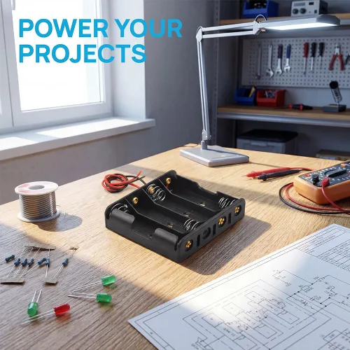 Vista 3 de Paquete de 8 pilas AA con cables - Caja de batería de plástico de 6 V (4 x 1.5 V) para proyectos electrónicos de bricolaje, juguetes