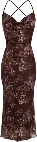 Vista 37 de SOLY HUX Vestido de malla floral para mujer, vestido largo para cóctel Estampado floral multicolor.
