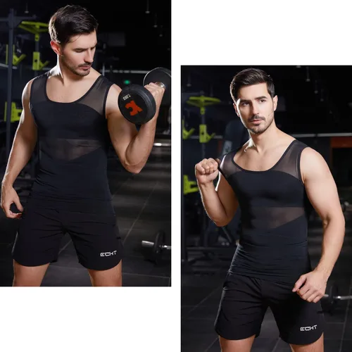Vista 4 de ISUP Camisa de compresión para hombre, adelgazante, moldeador de cuerpo, compresión de pecho, control de abdomen