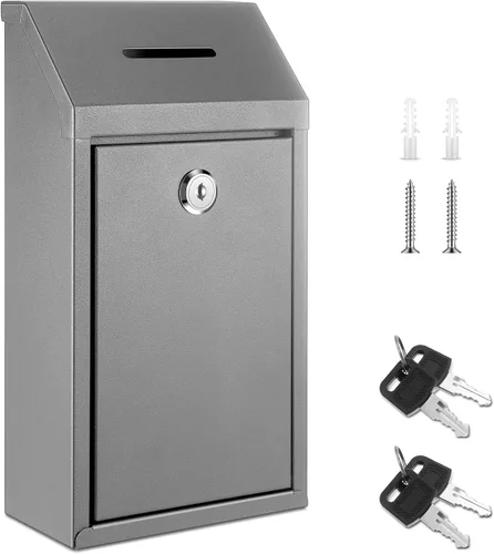 Vista 24 de Yaocom Caja de Recolectión de Donaciones de Efectivo de Metal Caja de Sugerencias Segura con Cerradura Montada en la Pared Buzón de Entrega