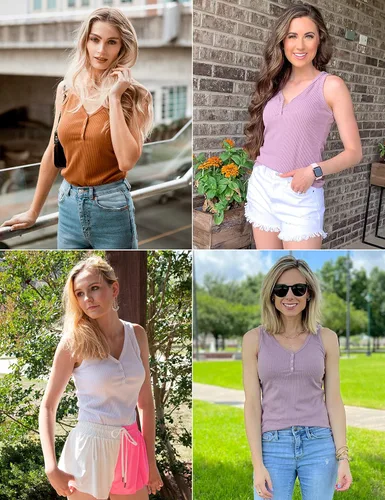 Vista 6 de Merokeety Camiseta sin mangas, con cuello en V, para mujer, acanalada, con botones, informal, camisa estilo Henley