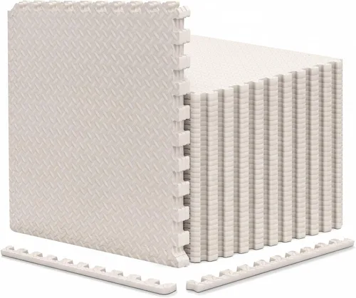 Vista 30 de Tangkula Alfombrillas de ejercicio de 12 azulejos con borde, tapetes protectores de espuma EVA antideslizantes, tapetes elásticos de juego