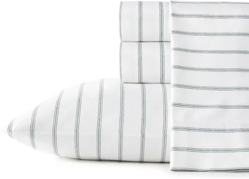 Vista 10 de Stone Cottage - Juego de sábanas, ropa de cama de percal de algodón crujiente y transpirable con funda de almohada a juego, 200 hilos, bolsillo