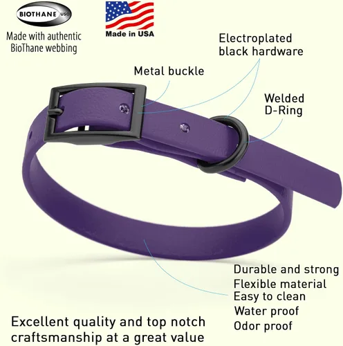 Vista 448 de Dogline Biothane - Collar impermeable para perro con hebilla de liberación rápida, resistente cincha de nailon recubierta con resistente y a prueba