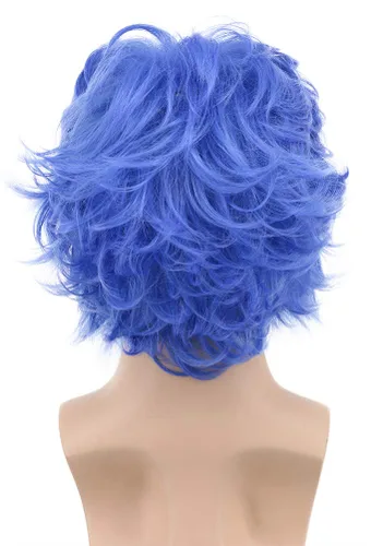 Vista 4 de karlery Peluca de bigote azul de onda corta para hombre, peluca de cosplay