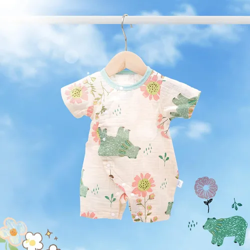 Vista 7 de Bouclede Mameluco de manga corta para bebé niña de hilo de algodón recién nacido, paquete múltiple