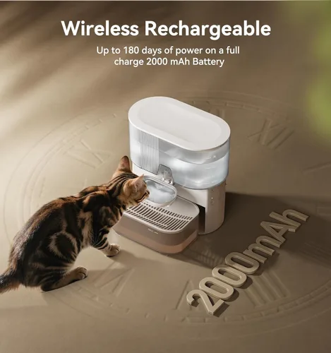 Vista 5 de Fuente de agua inalámbrica para gatos sin filtros, Separación de aguas residuales, Cuenco de acero inoxidable FEELNEEDY, Fuente de agua