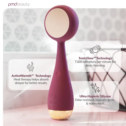 Vista 2 de Clean Pro - Electric Facial Cleansing Brush, Smart Facial Device with Silicone Brush & Heated Anti-Aging Aluminum, Gemstone, Precious Metal Massager
