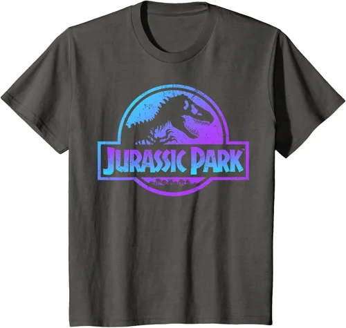 Vista 48 de Jurassic Park Camiseta de manga corta con logotipo Fossil azul y morado Negro