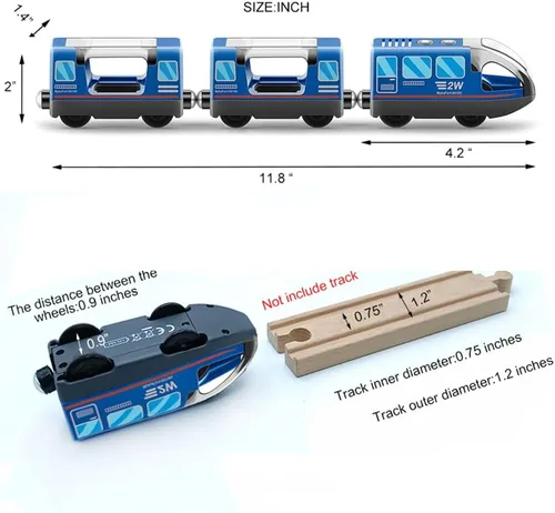 Vista 4 de TOPLIVING Tren motorizado para pista de madera, juego de 3 piezas de juguetes de tren para niños de 3, 4, 5 años, tren a batería compatible