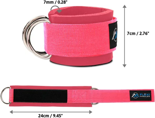 Vista 2 de Correas de tobillo Flexi MusCLES para máquinas de cable. Nuestras cómodas correas acolchadas ajustables para entrenamiento de tobillo con doble