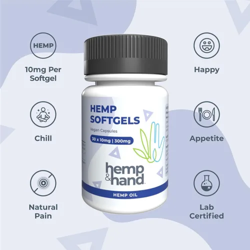 Vista 3 de Cápsulas blandas de cáñamo de 300 mg – Fuerza máxima para adultos – Enfriamiento, inflamación, dolor natural, sueño reparador – por Hemp and Hand
