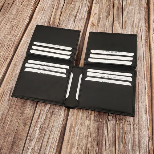 Vista 4 de AG Wallets Tarjetero de cuero para hombre con ventanas de identificación dobles abatibles, Negro -, Cartera plegable