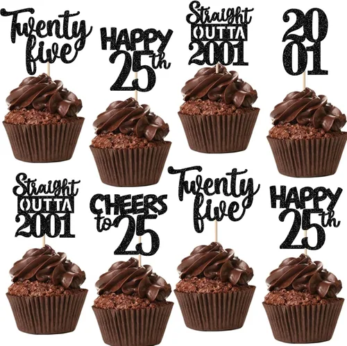 Vista 54 de 30 piezas negras para cupcakes de 10.º cumpleaños con purpurina Ten Happy 10 Straight Outta 2016 para saludos a 10 años 10 cumpleaños, boda Negro