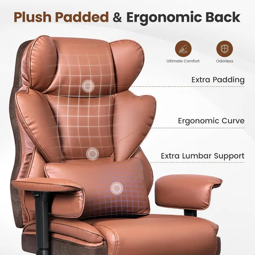 Vista 4 de BESTFAIR Silla de oficina grande y alta, silla ejecutiva de capacidad de 400 libras con respaldo alto y reposapiés, silla de oficina ergonómica