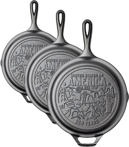 Vista 11 de Lodge Sartén de hierro fundido pre-sazonado, 10.25 pulgadas, iconos de EE Sartén de hierro fundido de edición limitada para horno, estufa, parrilla