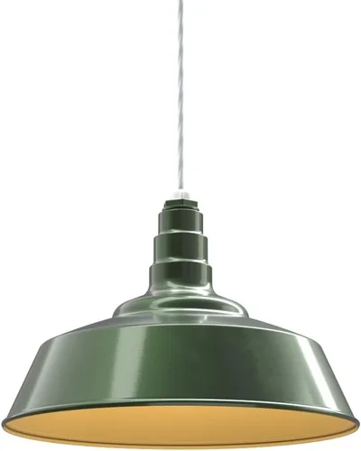 Vista 75 de Steel Lighting Co. Manhattan Warehouse Light Colgante montado en el techo Cúpula de 20 pulgadas vástago de 12 pulgadas Luz de granero