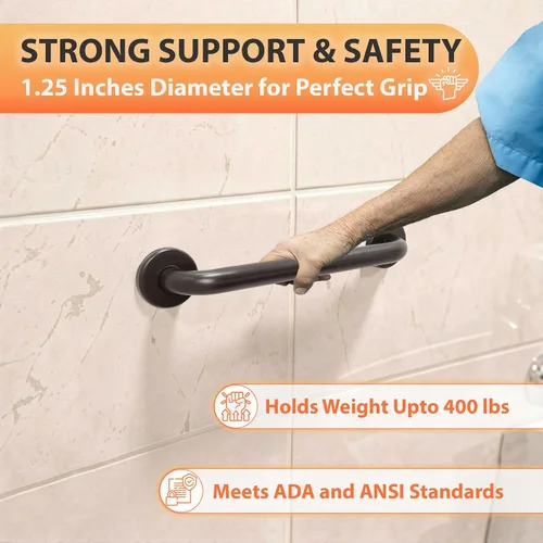 Vista 3 de Mango de ducha de 12 pulgadas con agarre suave Barras de agarre de acero inoxidable 304 para bañeras y duchas Pasamanos estándar ADA de bronce