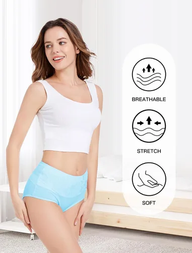 Vista 4 de HAVVIS Bragas Ropa Interior de Mujer de Algodón Cintura Alta Control Abdominal Panties Rosa Jacquard para Damas Multipack Calzoncillos 01 - Paquete