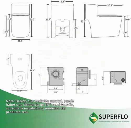 Vista 5 de SUPERFLO Sótano de inodoro con sistema de inodoro macerante de 600 W