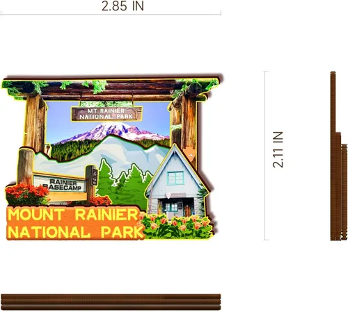 Vista 3 de Imán de madera 3D del Parque Nacional Mount Rainier de Washington USA para nevera, recuerdos coleccionables, decoración hecha a mano, 2