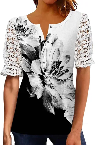 Vista 4 de Plus Size Dressy Shirts for Women Spring and Summer Short Sleeved Women's Printed Plus Size Work Shirts for Women