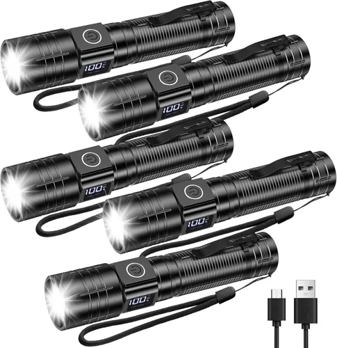 Vista 8 de Linternas AdamStar de alto lúmenes recargables, súper brillantes, linterna LED táctica con haz regulable y zoom, pequeñas y potentes