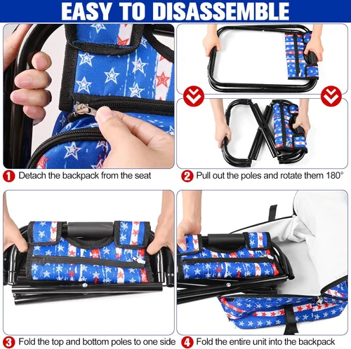 Vista 5 de Kikerike Silla enfriadora de taburetes tipo mochila resistente de 200 libras de carga máxima, portátil, ligera, plegable, para pesca, camping, caza