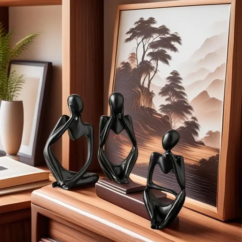Vista 6 de XINXUAN 3 piezas de esculturas de estatua de pensador, decoración de oficina, estante pequeño, decoración de estantería, soporte de TV, figuras