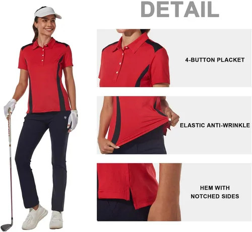 Vista 3 de Popologa Camisa polo de golf para mujer, ligera, absorbe la humedad, de secado rápido, con protección solar UPF 50+