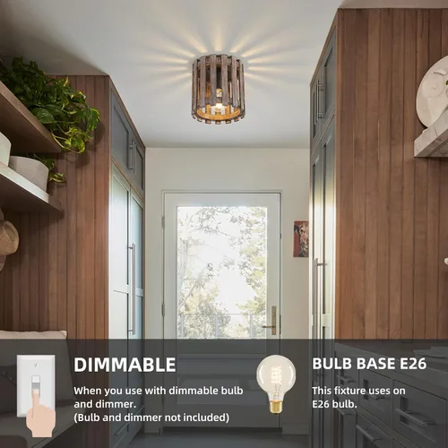 Vista 4 de Lámpara de techo de montaje empotrado de granja, lámpara de madera cerca del techo, accesorios de iluminación rústicos de pasillo para cocina