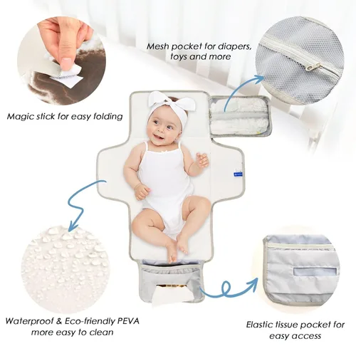 Vista 3 de Cambiador portátil para bebé, cambiador de pañales de viaje de vaca negra, cambiador impermeable con almohada incorporada, regalos para baby shower