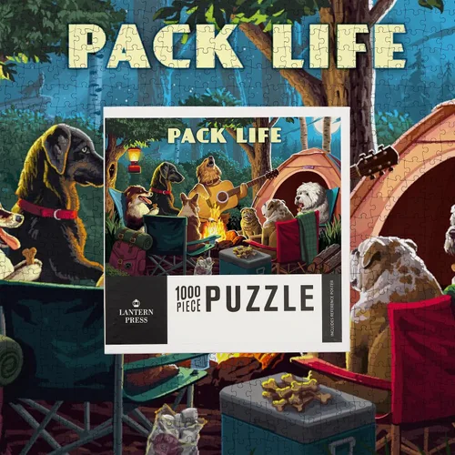 Vista 8 de Pack Life Dogs Around Campfire Puzzle, 1000 piezas por Lantern Press