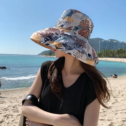 Vista 53 de Sombrero de sol de ala súper ancha para mujer, de algodón, plegable, reversible, con borde con cable, protección UV, verano, playa, viajes, jardín