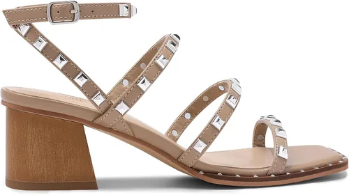 Vista 2 de DREAM PAIRS - Tacones con tachuelas de diamantes de imitación para mujer, tacones gruesos, de punta cuadrada, zapatos de boda, zapatos de tacón